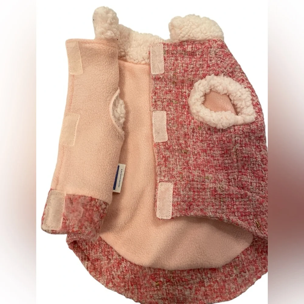 Top Paw Tweed Pink and Gold Dog Coat with Bronze Buttons.